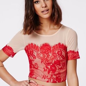 NWT Missguided Red Lace/Nude Croptop